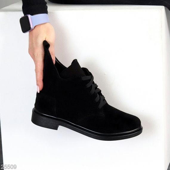 Дизайнерські замшеві зимові низькі чорні черевики асиметричний дизайн | Зображення 6