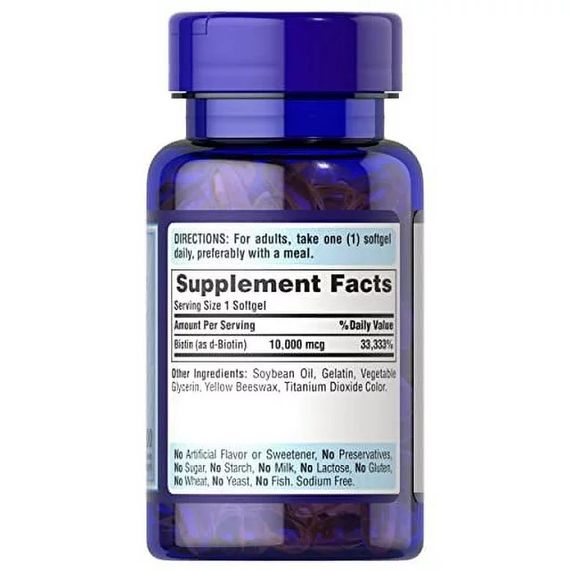 Біотин Puritan's Pride Biotin 10000 mcg Ultra Mega 100softgels | Зображення 1