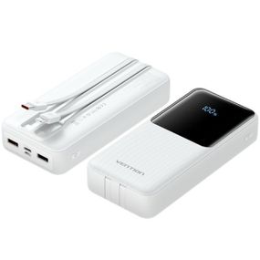 УМБ Vention 20000mAh 22.5W 3A,PD,QC 3.0,Micro-USB,USB-C,2xUSB-A,Built-in USB-C+Lightning Cables Whit