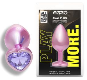 Анальна пробка з кристалом EGZO - Pink Perl Heart Plug Amethyst, size S Sex Aura
