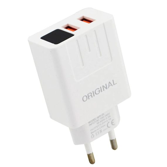 Зарядное устройство адаптер с LED дисплеем, 2 USB, 220В, QC03 5740/ Быстрая зарядка для телефона | Зображення 2