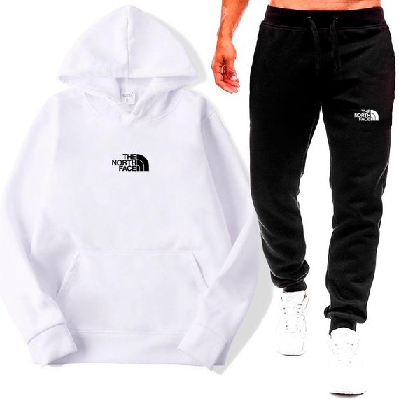 Мужской спортивный костюм двойка штаны + худи TNF, теплый на флисе AD0003 цвет черно-белый, размер S