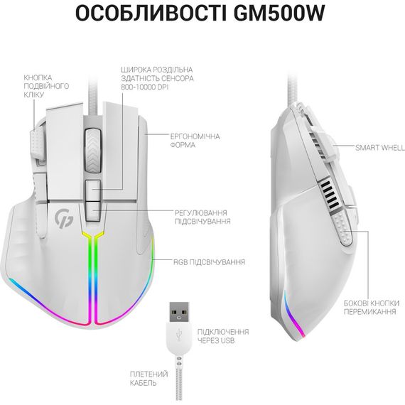 Мишка GamePro GM500W RGB USB White (GM500W) | Зображення 8