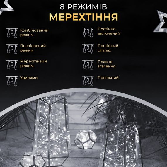 Гірлянда роса на пульті 200 метрів на 2000 led світлодіодів крапля на зеленому дроті біла 2000L200MGW | Зображення 5