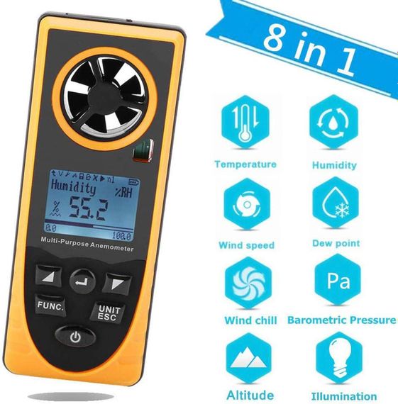 Багатофункціональний анемометр-метеостанція 0,7-30м/с, -20-60°C BENETECH GM8910 | Зображення 1