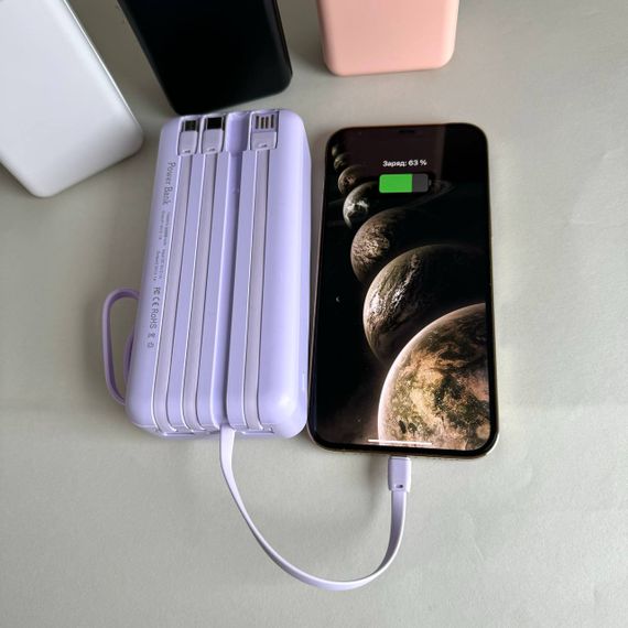 Power Bank Intelligent Fast з кабелем USB+Micro+Type-C+Lightning (30000mAh) Бузковий | Зображення 4