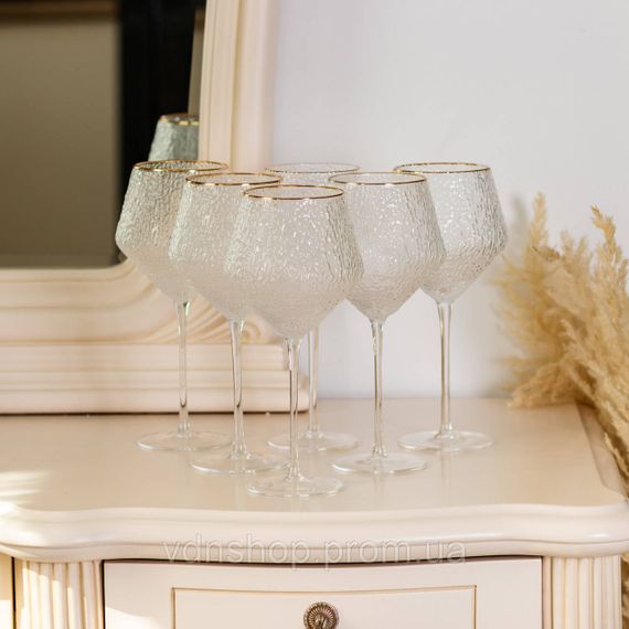 Набор фактурных бокалов, 600 мл с тонкой ножкой, комплект из 6, для вина HP-16-3 | Зображення 3