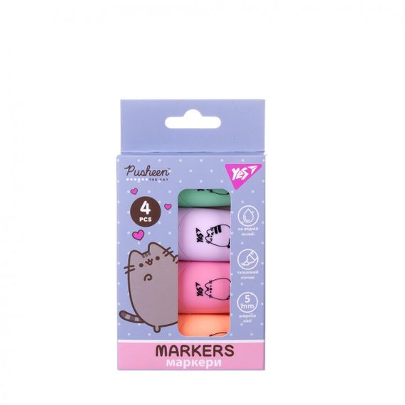 Набір текстових маркерів YES Pusheen 391094 4 кольори
