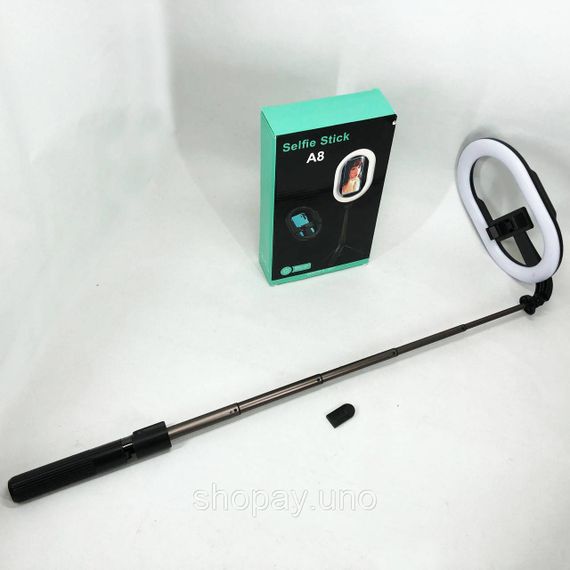 Монопод-штатив для селфі з кільцевою LED лампою Selfie Stick A8 телескопічний з пультом та Bluetooth | Зображення 7