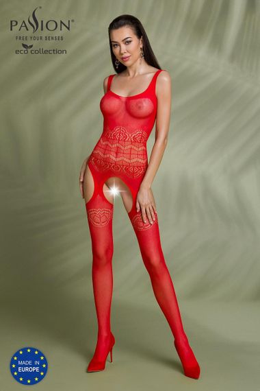 Бодістокінг Passion ECO BS005 red, щільний, відкритий доступ, імітація підв’язок sexstyle | Зображення 3