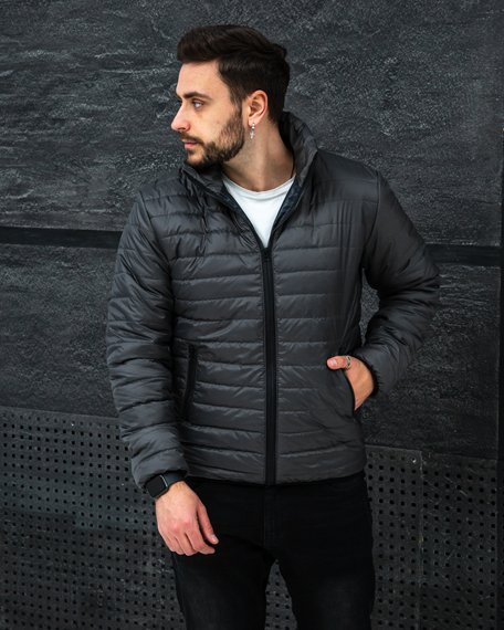 Мужская стильная демисезонная куртка короткая утепленная BD0038 размер XXL, цвет серый | Зображення 3