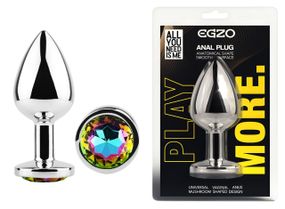 Анальна пробка з кристалом EGZO - Silver Round Plug Rainbow size M Sex Aura