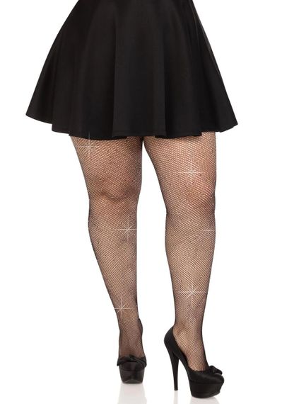 Колготки Leg Avenue Rhinestone micro net tights Plus size Black, дрібна сітка, стрази Sex Aura | Зображення 4