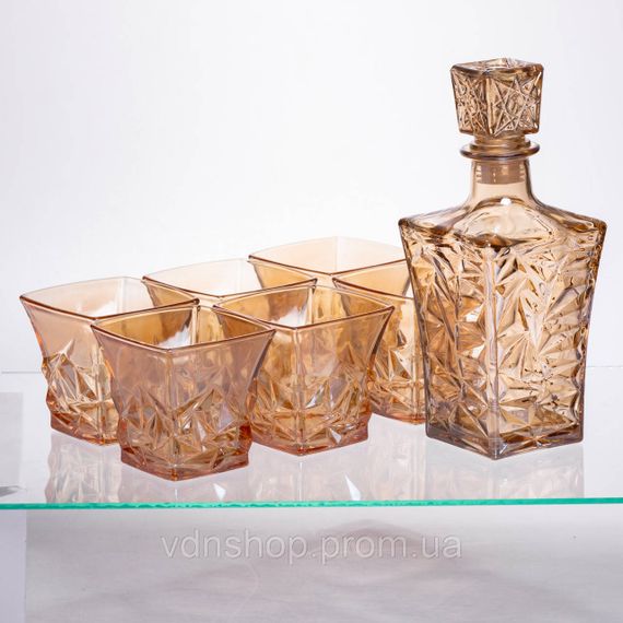 Набір для напоїв графин та 6 склянок для напоїв із товстого скла коричневий 64486-25 | Зображення 2