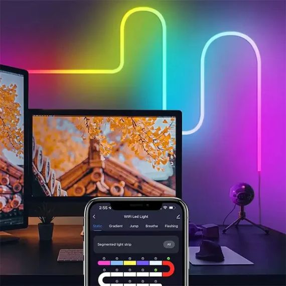 Розумна гнучка LED Neon RGB стрічка-шланг 5 метрів від USB керування режимами з телефону, Bluetooth додаток, пульт | Зображення 3