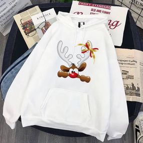 Женский теплый Новогодний худи с оленем, STI236 единый размер 42/48 цвет белый