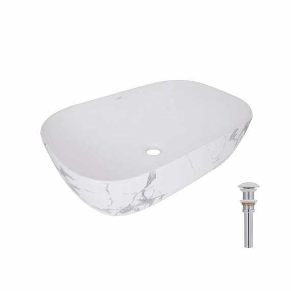 Раковина накладная Qtap Robin 600x390x150 мм, Marble, прямоугольная, с донным клапаном QTROB188MR49788
