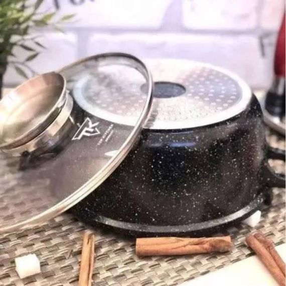 Кастрюля круглая с антипригарным покрытием и крышкой 20см 2,49л Тор Kitchen ТК0005 Черная