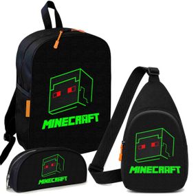 Набор Minecraft Крипер глаза 3 в 1: детский рюкзак + сумка-слинг + пенал, для мальчика и девочки 7–9 лет (6153)