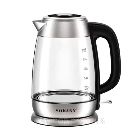 Електрочайник Sokany SK-SH-1069 Electric Kettle 2000W 2l прозорий чайник