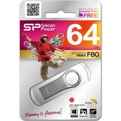 USB флеш накопичувач Silicon Power 64GB Firma F80 Silver USB 2.0 (SP064GBUF2F80V1S) | Зображення 3