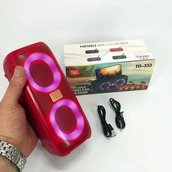 Портативная колонка TG333 2x5W с RGB подсветкой, беспроводная колонка портативная мощная. Цвет: красный | Зображення 1