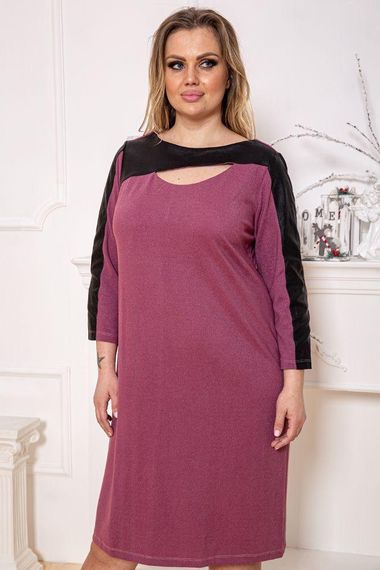 Короткое платье с рукавом 3/4 и вставками из кожзама цвет Фуксия102R082 | Зображення 3