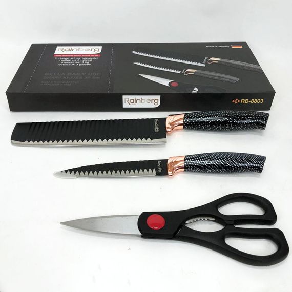 Набір кухонний ножів Rainberg RB-8803 3 в 1 з нержавіючої сталі з керамічним покриттям | Зображення 2