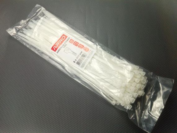 Хомут пластиковий APRO 400х7,6 (100 шт. в уп.) білий, 1 ПАКОВКА (CT-W8400)