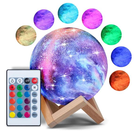 Настільний RGB світильник-нічник з USB та пультом, 3D Moon Night Light / Сенсорна лампа-нічник на акумуляторі