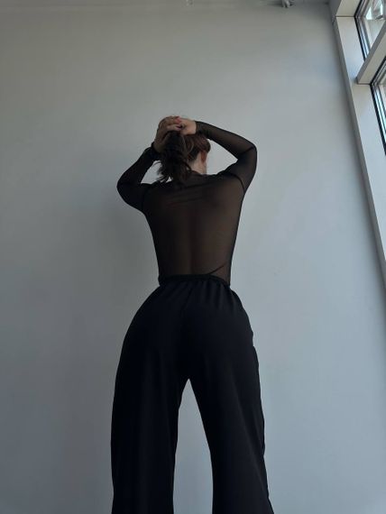 Женский лонгслив-кофта из сетки с вырезом для пальца прозрачный черный, размер 40/44 SH270 | Зображення 3