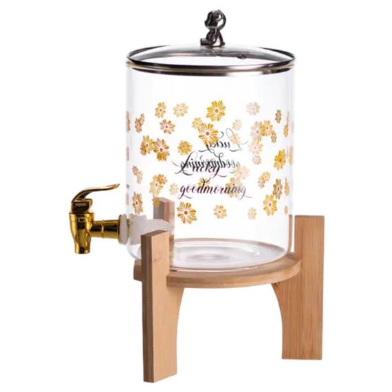 Лимонадница с краном на деревянной подставке 3.6 л стеклянная лимонадница диспенсер для напитков HP-34-17 | Зображення 2