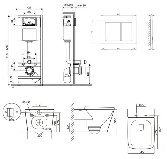Набір Qtap Nest 4 в 1 підвісний унітаз Tern Ultra Quiet 525x345x360 + комплект інсталяції QT17332303AW47506 | Зображення 1