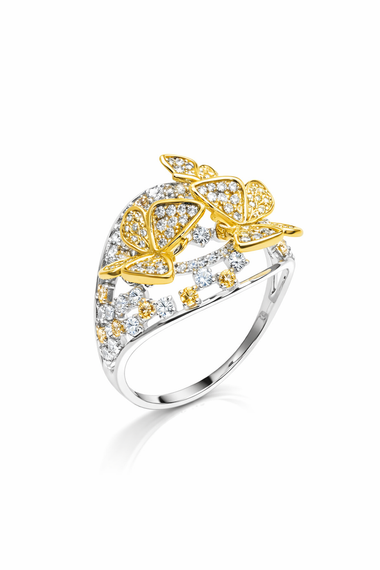 Кольцо из белого и желтого золота  с бабочками К-0532 15.5 | Зображення 1