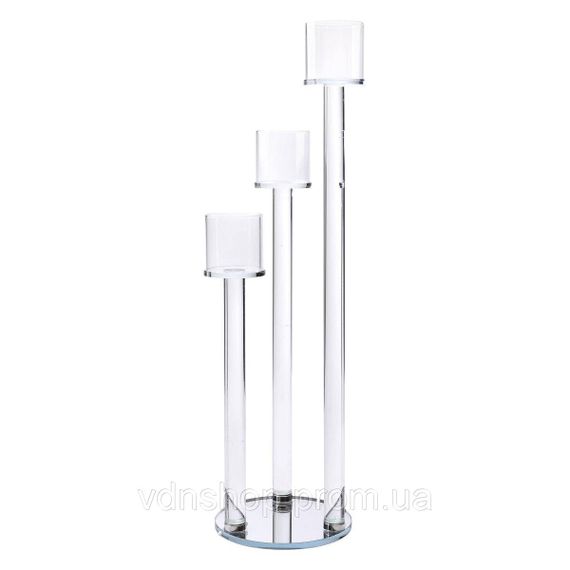 Подсвечник стеклянный на 3 свечи 16×57 см подсвечник декоративный прозрачный на ножке HP-4-15 | Зображення 1