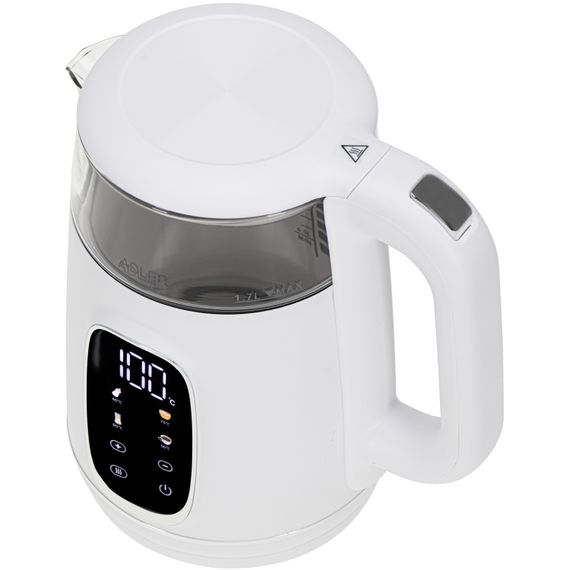 Електрочайник Adler AD 1305 white silver 1850-2200Вт/ 1.7л/ скло/ встановлення температури/ | Зображення 1