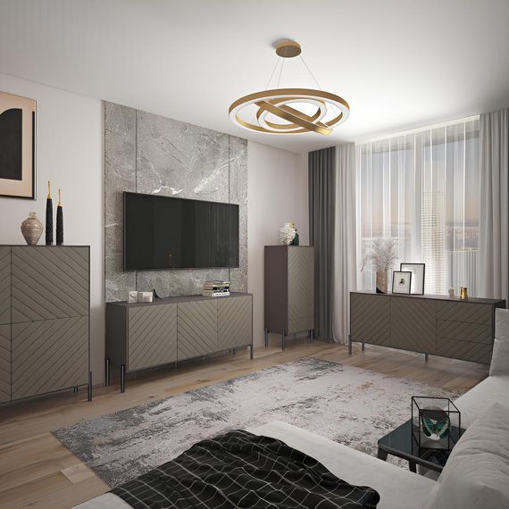 Тумба під телевізор із золотими металевими ніжками LION Амарант 168x40x76,5 см Бетон/Білий (LION-043073) | Зображення 5