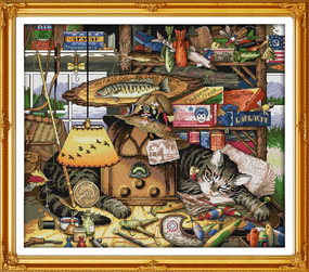 Набор для вышивания крестиком по нанесённой на канву схеме "Sweet dream cat". AIDA 14CT printed, 54*48 см