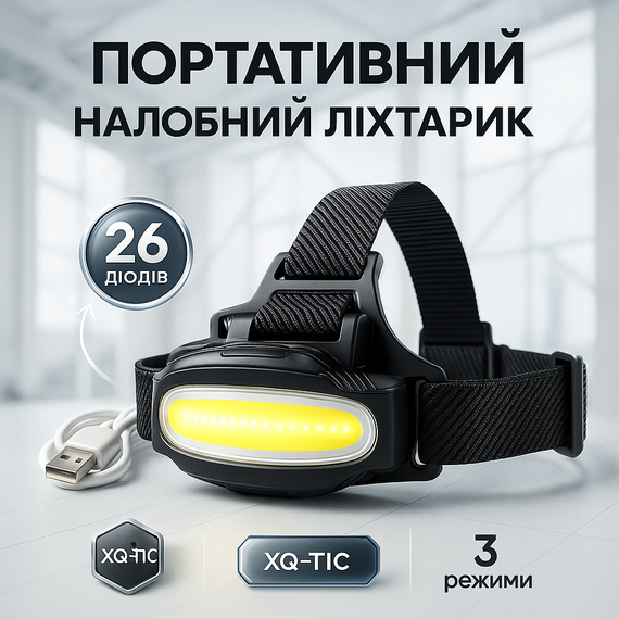 Фонарик на лоб XQ-T1C COB, Компактный налобный фонарь, Фонарик на голову диодный Led фонарь голову CW-55