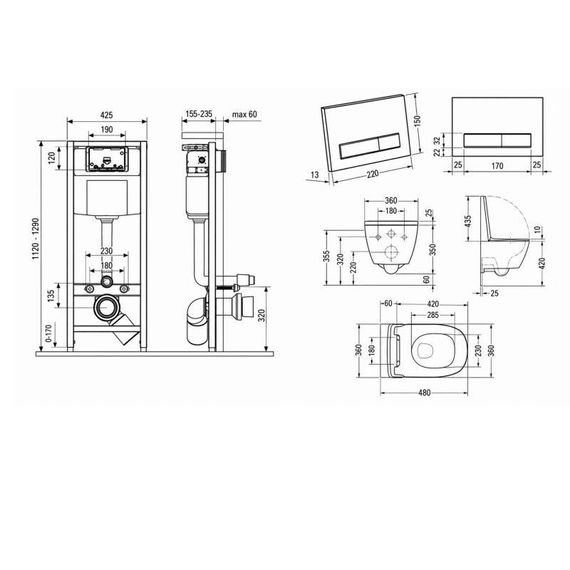 Готовое решение Qtap для ванной комнаты: подвесной унитаз Swan Ultra Quiet 485x360x320 + комплект инсталляции Nest 4 в 1 (линейная | Зображення 1