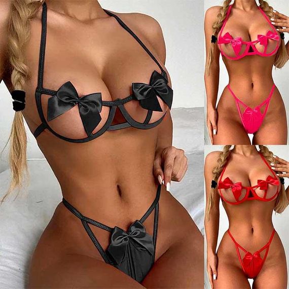 Відкритий комплект із бантиками чорний | Зображення 3