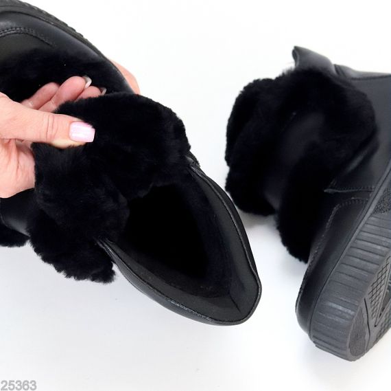 Молодежные спортивные зимние черные ботинки натуральная кожа с опушкой | Зображення 3