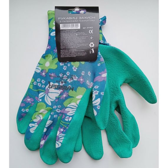 Перчатки полиэстер синие с зеленым латексным покрытием Haisser 211433 | Зображення 1