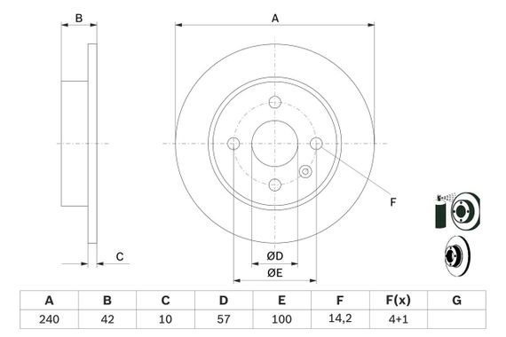 Задний тормозной диск(1шт) Мерива А 240 мм BOSCH (0 986 478 882) | Зображення 2