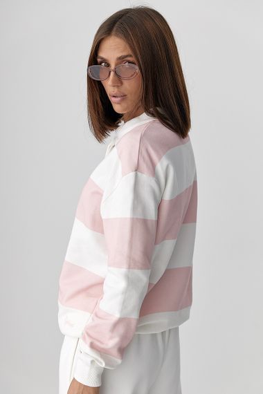 Кофта-поло у смужку - пудра цвет, M (є розміри) | Зображення 1