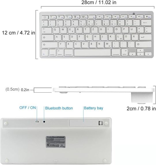 Бездротова Bluetooth клавіатура SRAYG, 78 клавіш, срібна, QWERTZ, для ноутбука, планшета, iOS Android Windows | Зображення 5