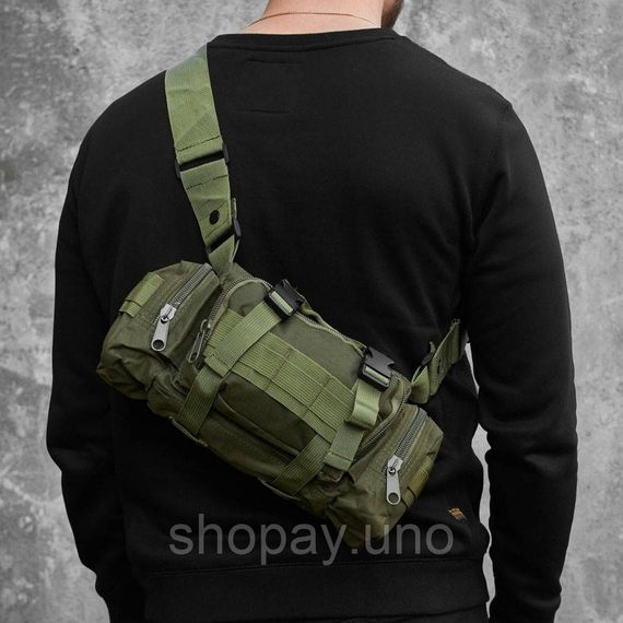 Сумка - подсумок тактическая поясная Tactical военная, сумка нагрудная с ремнем 5 литров кордура хаки AS-91 | Зображення 3