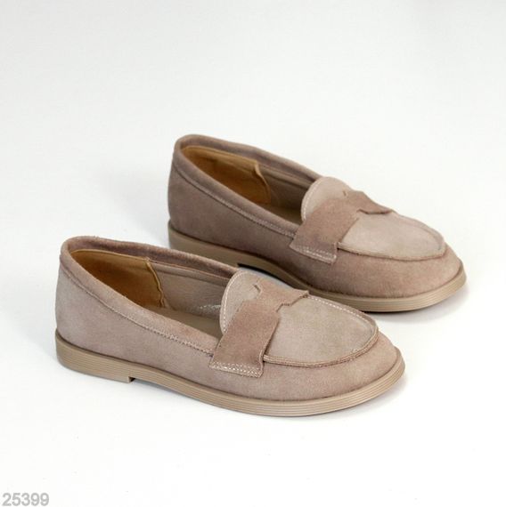 Зручні бежеві туфлі лофери натуральна замша в асортименті | Зображення 2