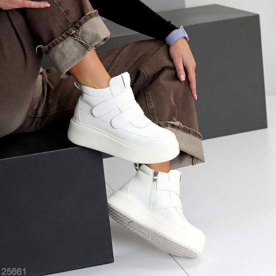 Шикарные белые спортивные ботинки на липучках натуральная кожа флотар 41