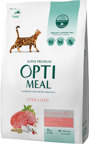 Сухий корм Optimeal Sterilised для дорослих стерилізованих котів, яловичина и сорго 4кг